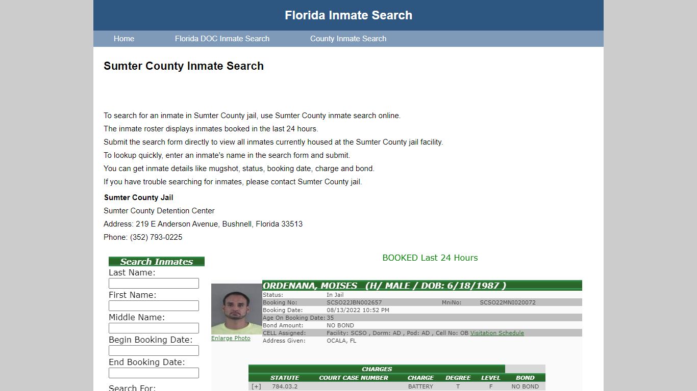 Sumter County Jail Inmate Search